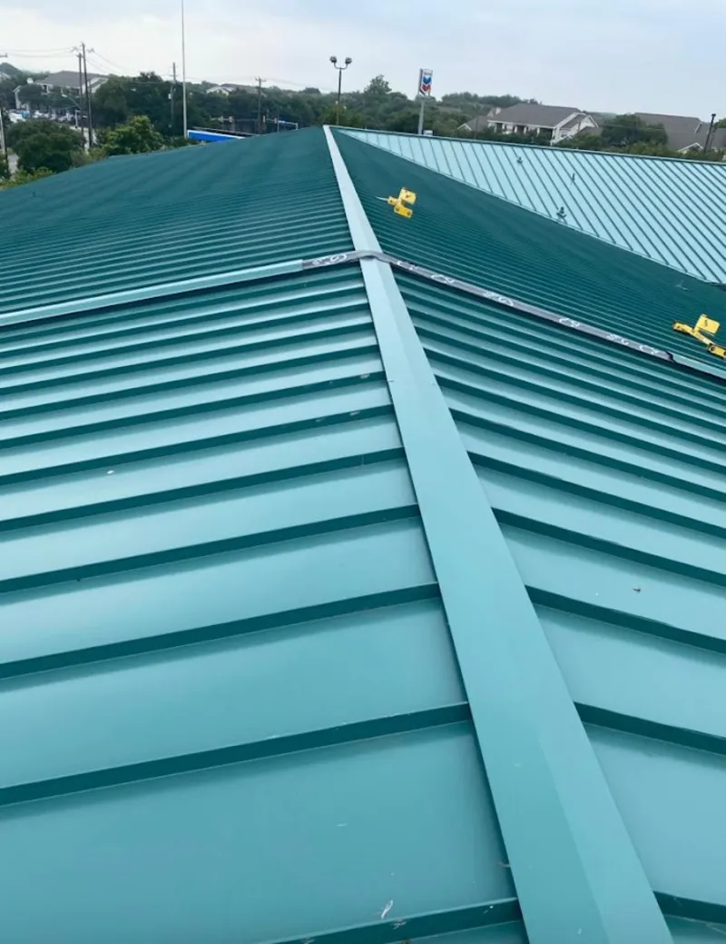 Green commercial metal roof ridge and valley for Metal Roof Repair in Mabank